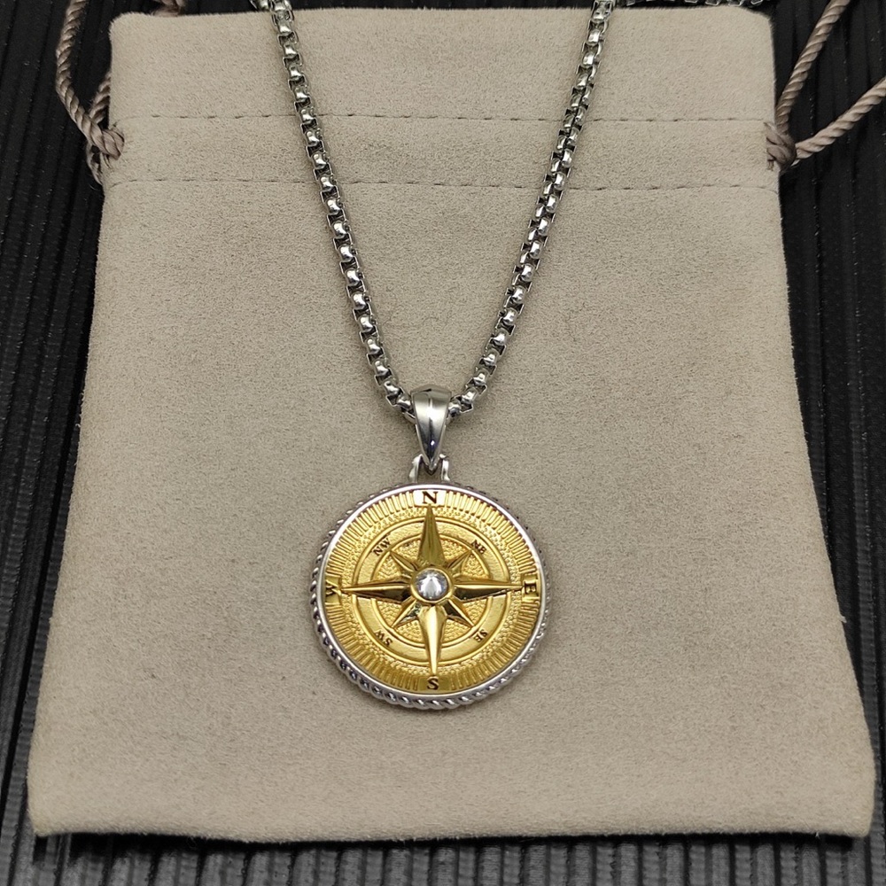 David Yurman Two-Tone Compass Medallion Necklace in Gold and Silver